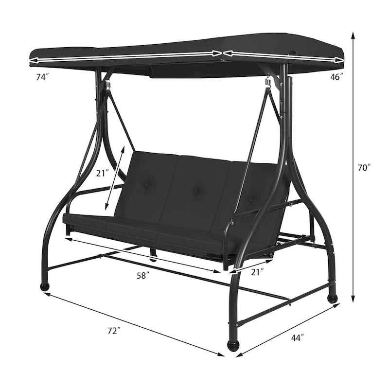 3-Seats Patio Swing Canopy Hammock Porch Swing Glider