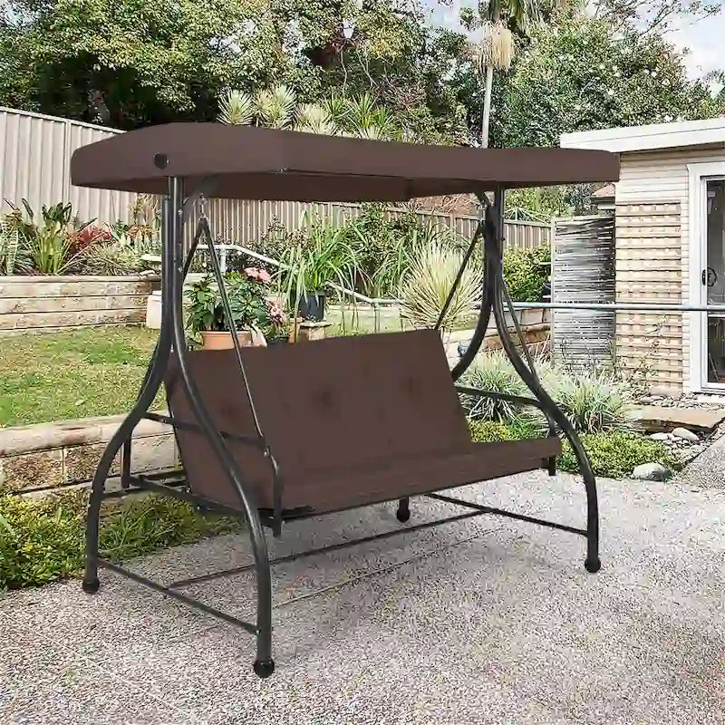 3-Seats Patio Swing Canopy Hammock Porch Swing Glider