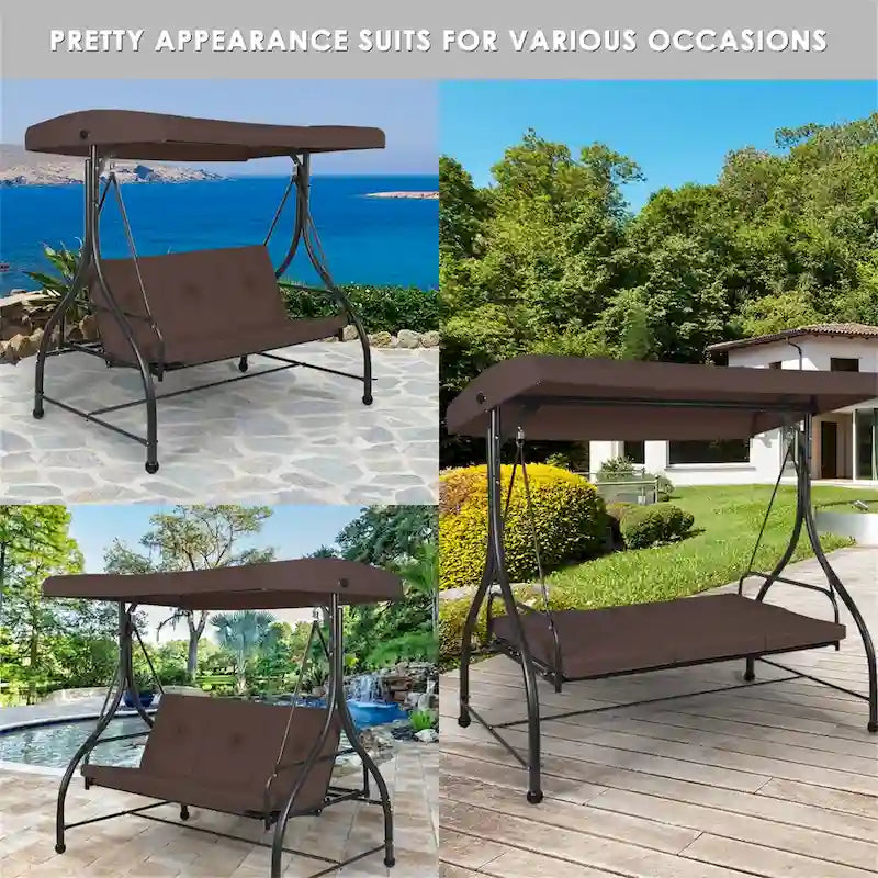 3-Seats Patio Swing Canopy Hammock Porch Swing Glider