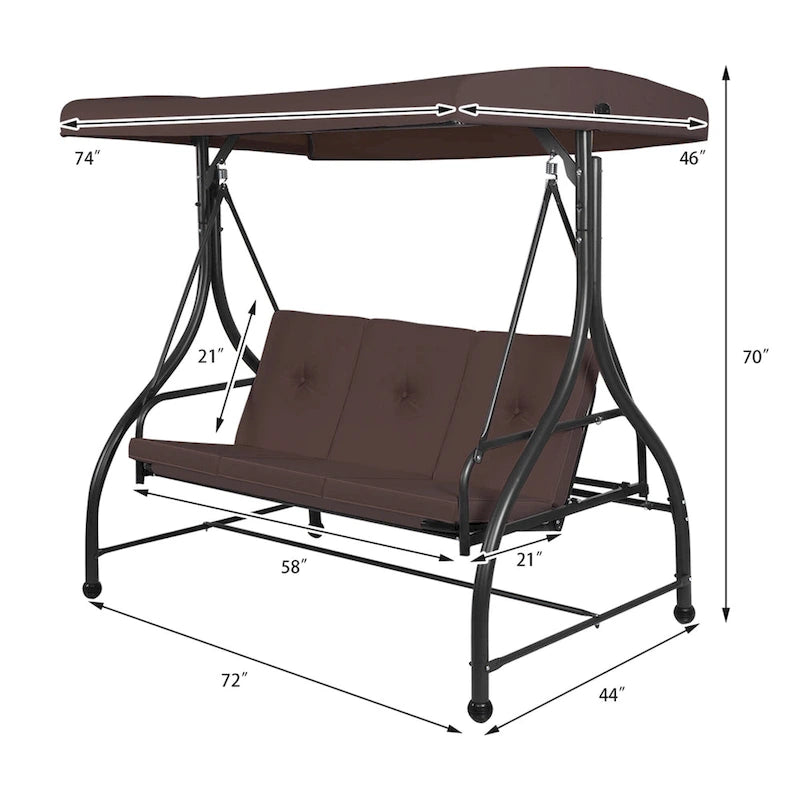 3-Seats Patio Swing Canopy Hammock Porch Swing Glider