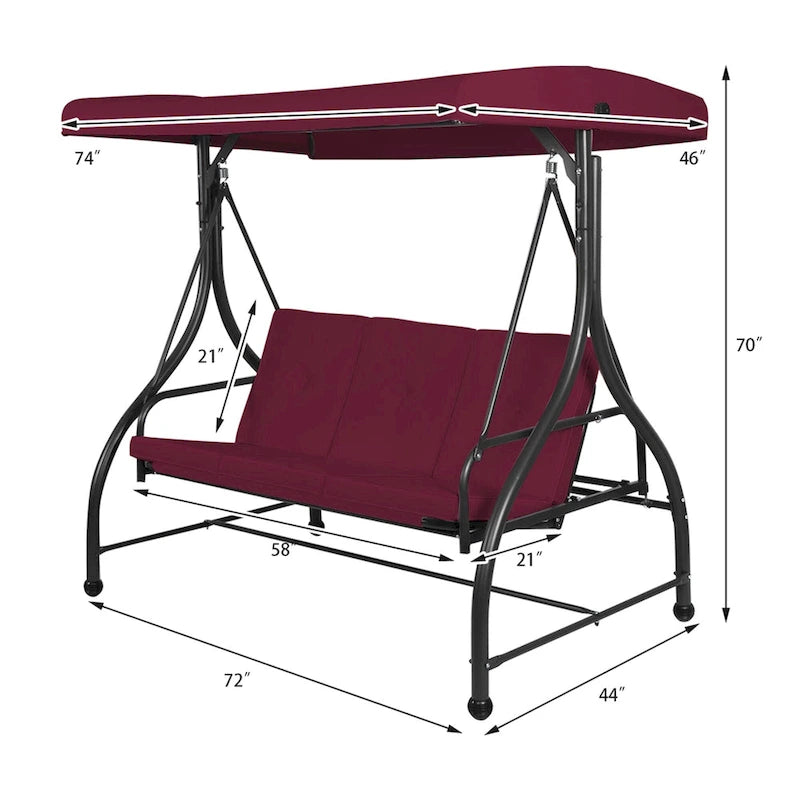 3-Seats Patio Swing Canopy Hammock Porch Swing Glider
