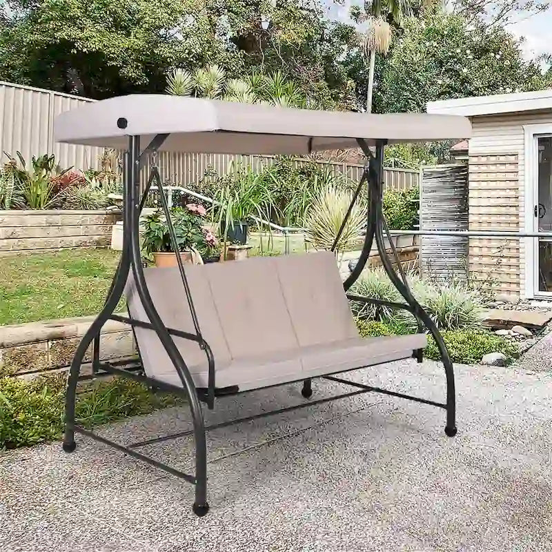 3-Seats Patio Swing Canopy Hammock Porch Swing Glider