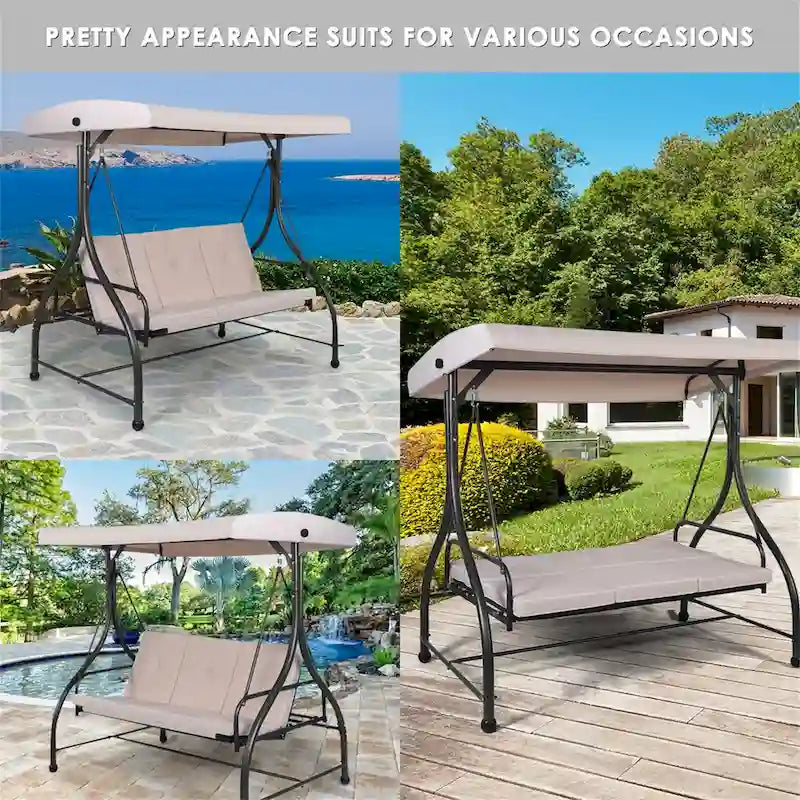 3-Seats Patio Swing Canopy Hammock Porch Swing Glider
