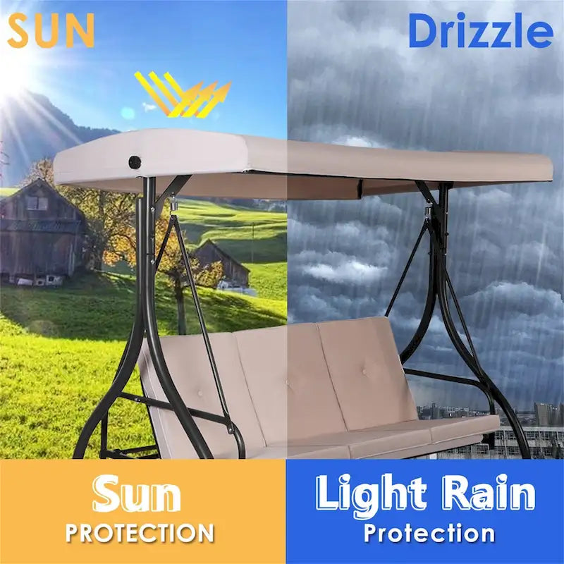 3-Seats Patio Swing Canopy Hammock Porch Swing Glider