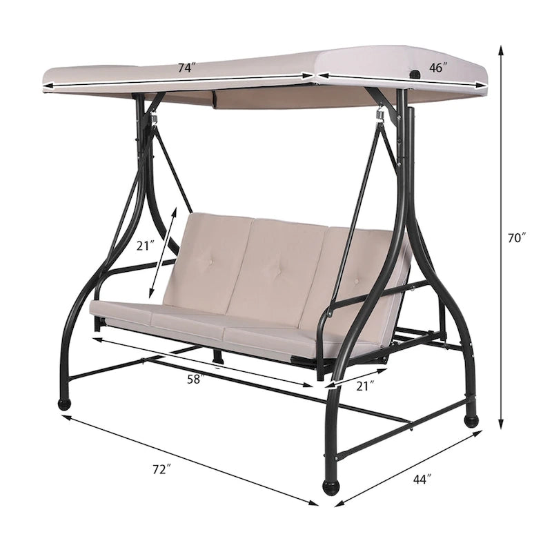 3-Seats Patio Swing Canopy Hammock Porch Swing Glider
