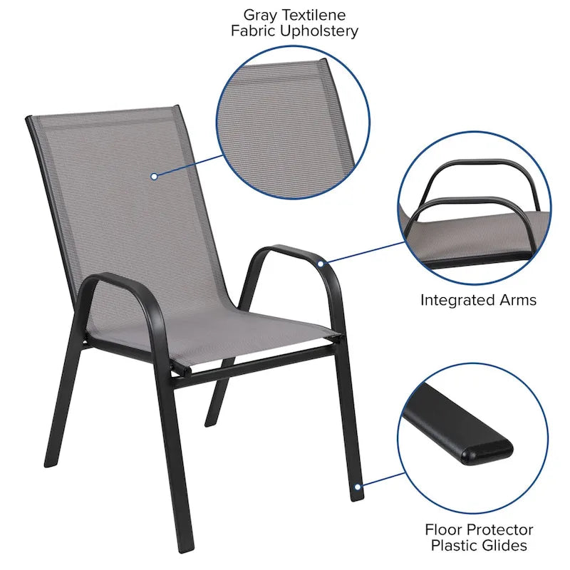 5 Piece Patio Dining Set - Glass Table, 4 Flex Stack Chairs