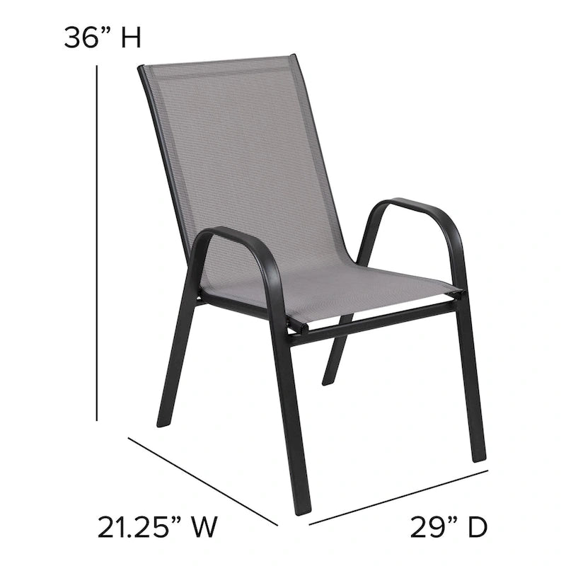 5 Piece Patio Dining Set - Glass Table, 4 Flex Stack Chairs