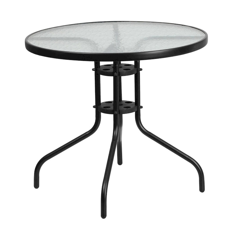 5 Piece Patio Dining Set - Glass Table, 4 Flex Stack Chairs