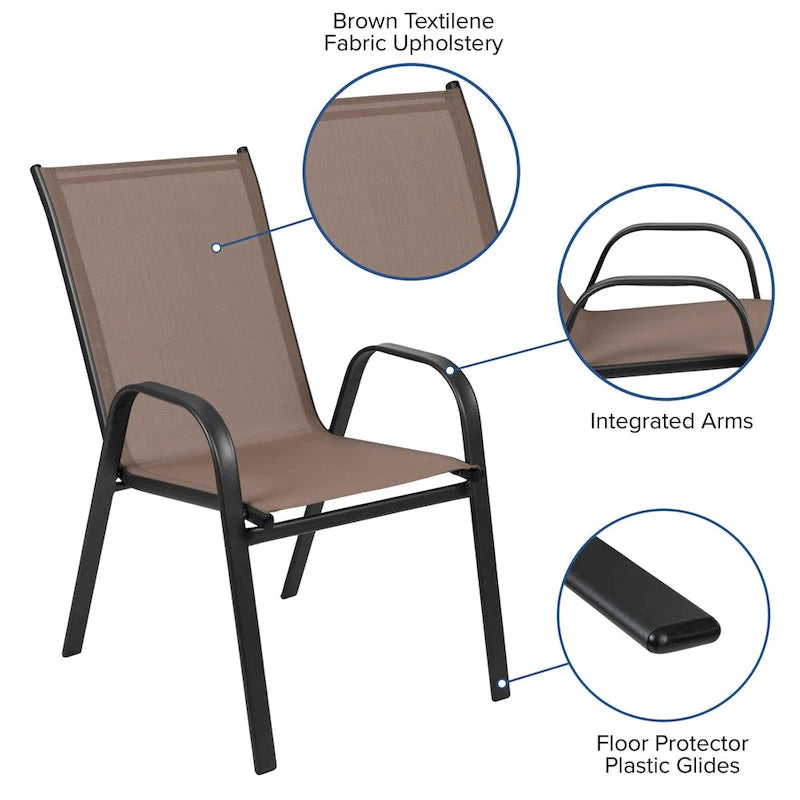 5 Piece Patio Dining Set - Glass Table, 4 Flex Stack Chairs