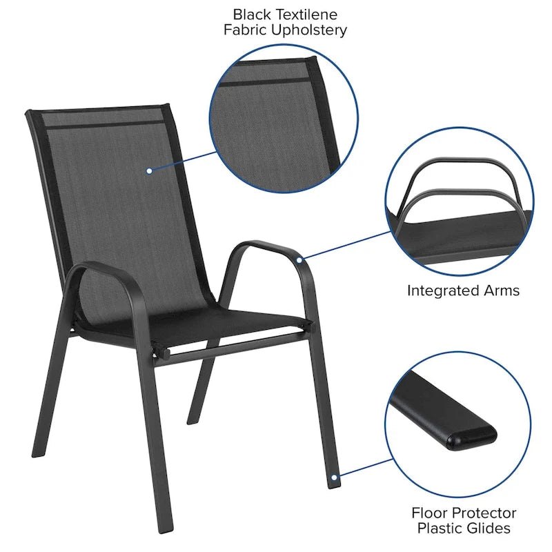 5 Piece Patio Dining Set - Glass Table, 4 Flex Stack Chairs