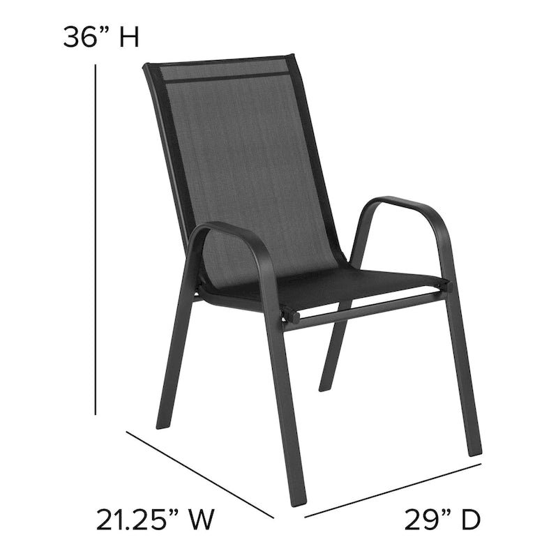 5 Piece Patio Dining Set - Glass Table, 4 Flex Stack Chairs