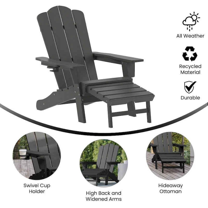 Commercial All-Weather Adirondack Chair with Pullout Ottoman & Cupholder