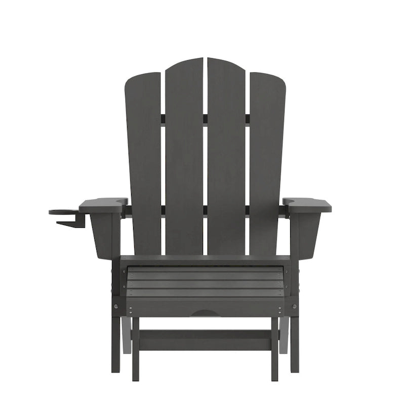 Commercial All-Weather Adirondack Chair with Pullout Ottoman & Cupholder