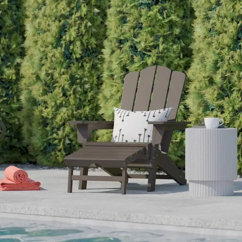 Commercial All-Weather Adirondack Chair with Pullout Ottoman & Cupholder