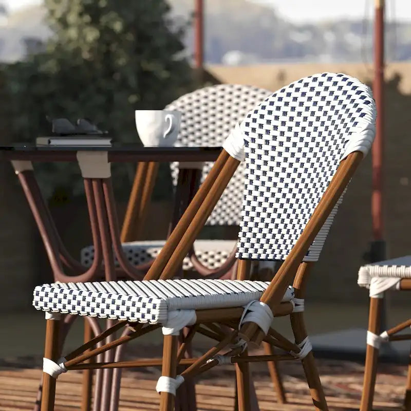 2 Pack All-Weather Commercial Paris Chairs with Bamboo Print Frame