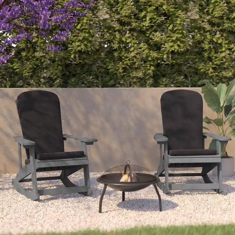 Indoor/Outdoor Rocking Adirondack Chairs with Cushions - Set of 2 - 29.5 W x 37.75 D x 39.5 H