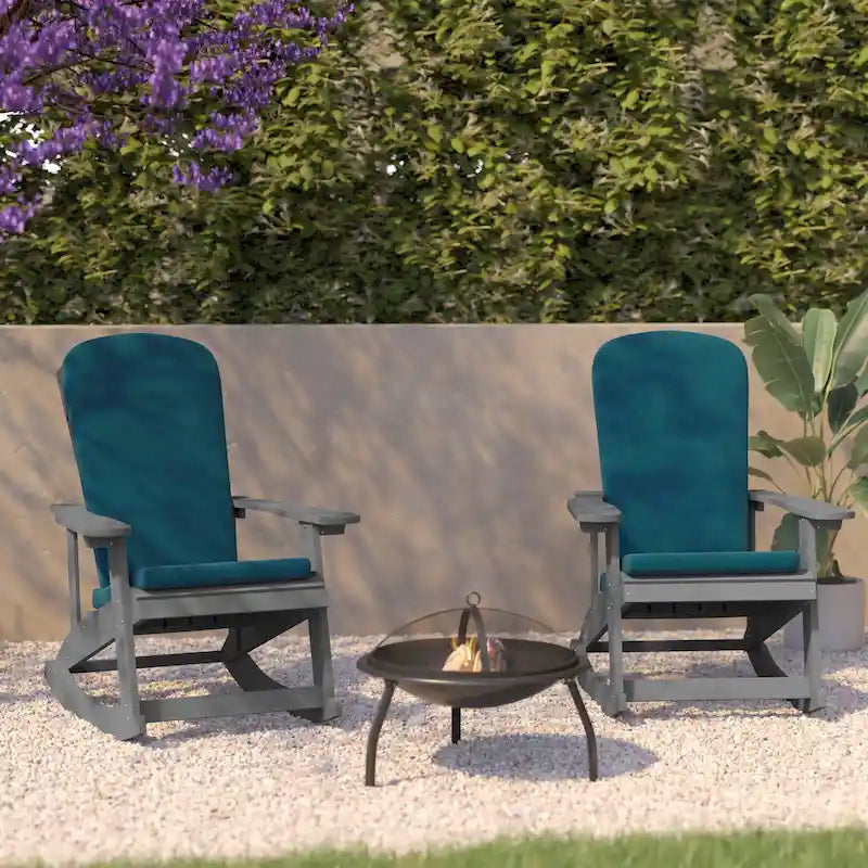 Indoor/Outdoor Rocking Adirondack Chairs with Cushions - Set of 2 - 29.5 W x 37.75 D x 39.5 H