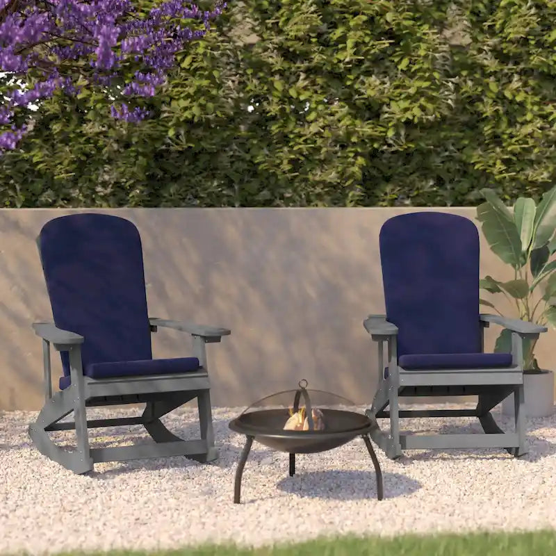 Indoor/Outdoor Rocking Adirondack Chairs with Cushions - Set of 2 - 29.5 W x 37.75 D x 39.5 H