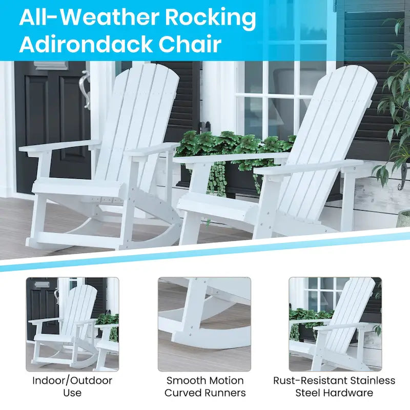 Indoor/Outdoor Rocking Adirondack Chairs with Cushions - Set of 2 - 29.5 W x 37.75 D x 39.5 H