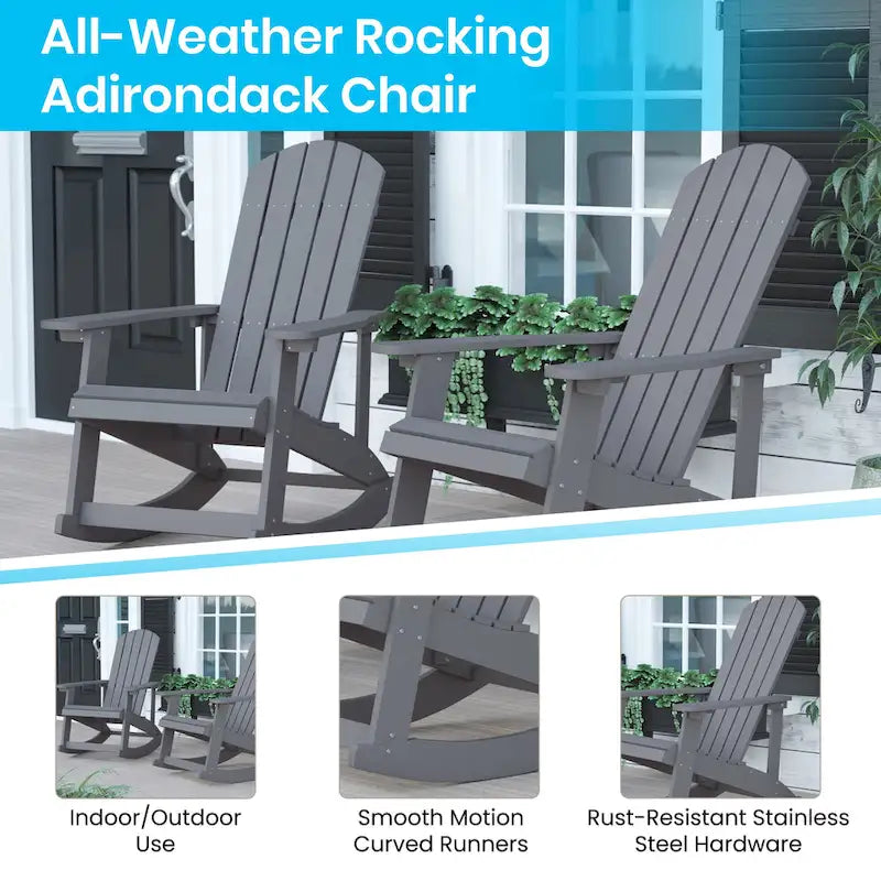 Indoor/Outdoor Rocking Adirondack Chairs with Cushions - Set of 2 - 29.5 W x 37.75 D x 39.5 H