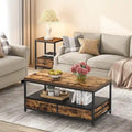 Mid-Century Coffee Table with Open Storage and Cabinet - Brown and Black