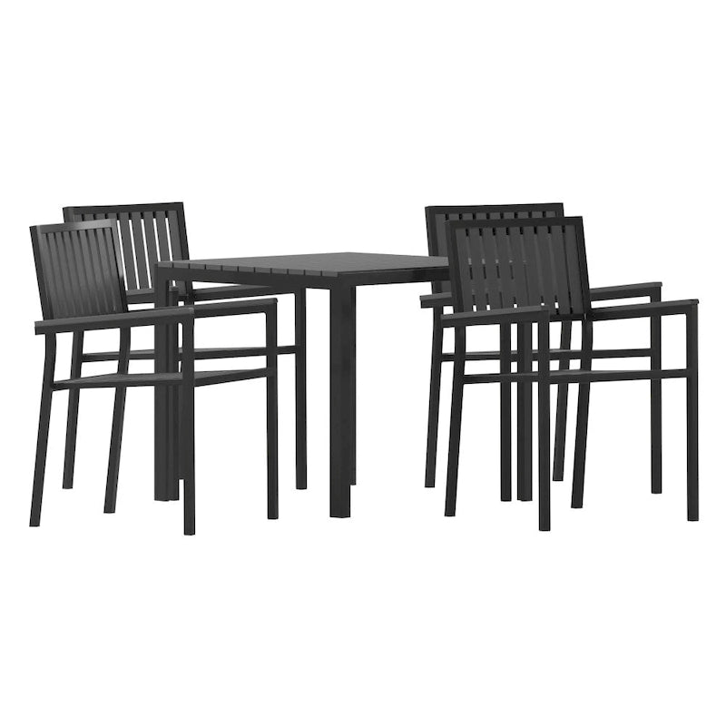 All-Weather Resin Top Square Table & 4 Metal Chairs with Poly Resin Seats