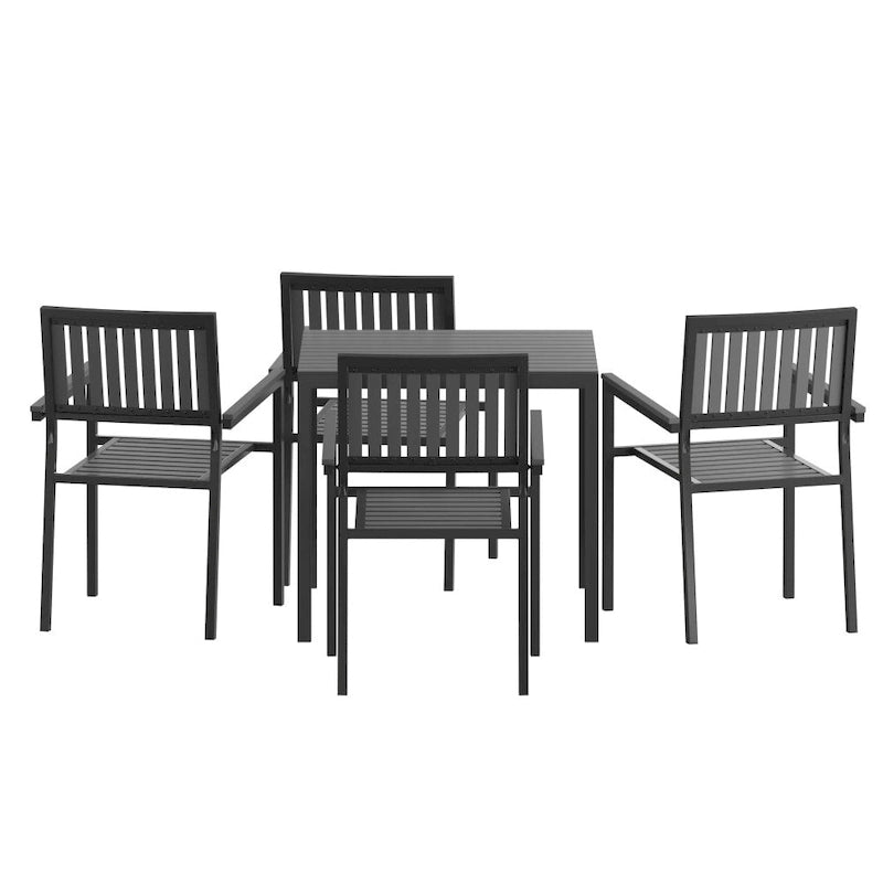 All-Weather Resin Top Square Table & 4 Metal Chairs with Poly Resin Seats