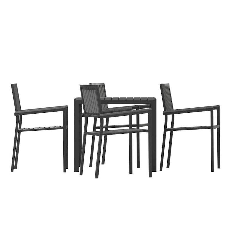 All-Weather Resin Top Square Table & 4 Metal Chairs with Poly Resin Seats