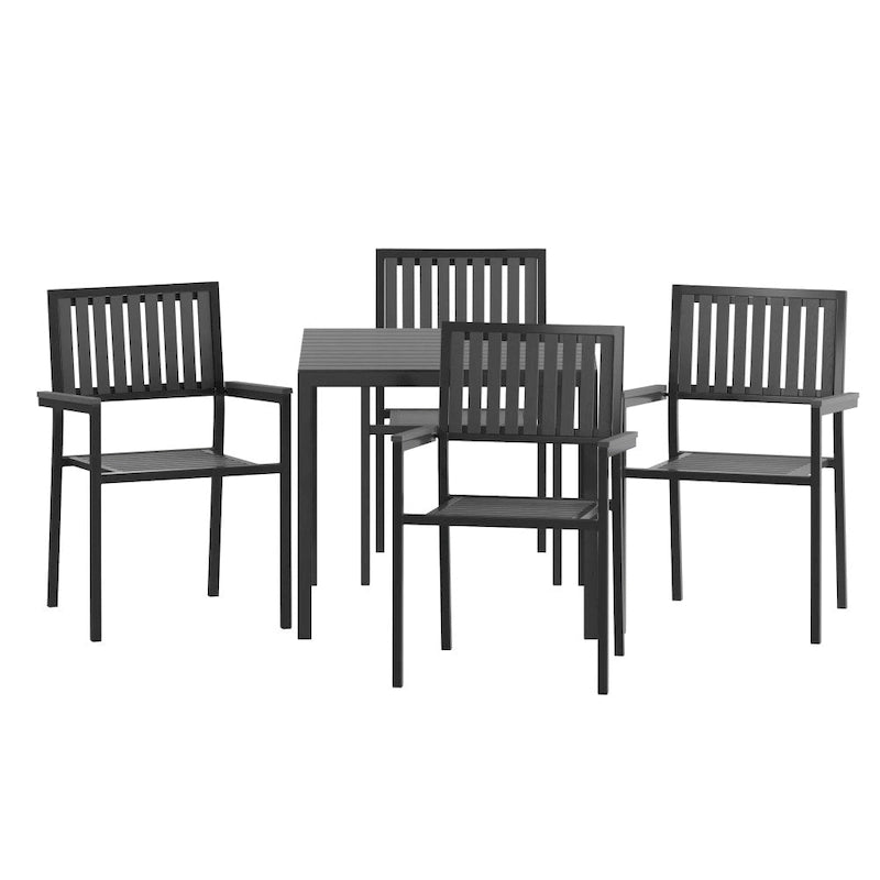 All-Weather Resin Top Square Table & 4 Metal Chairs with Poly Resin Seats