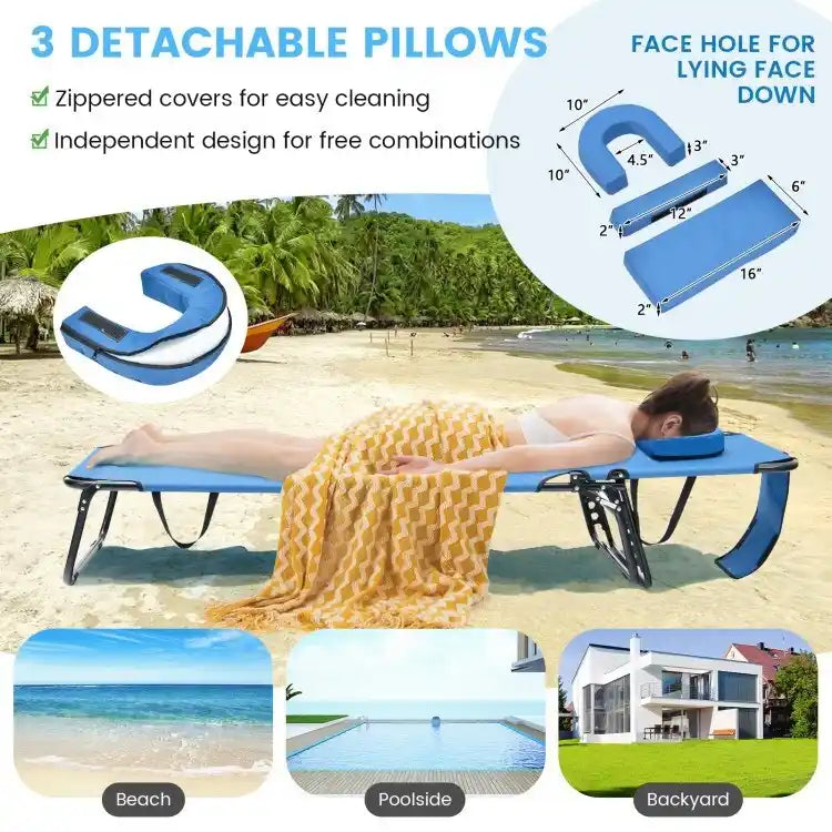 Beach Chaise Lounge Chair with Face Hole and Removable Pillow