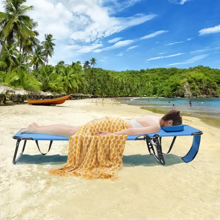 Beach Chaise Lounge Chair with Face Hole and Removable Pillow