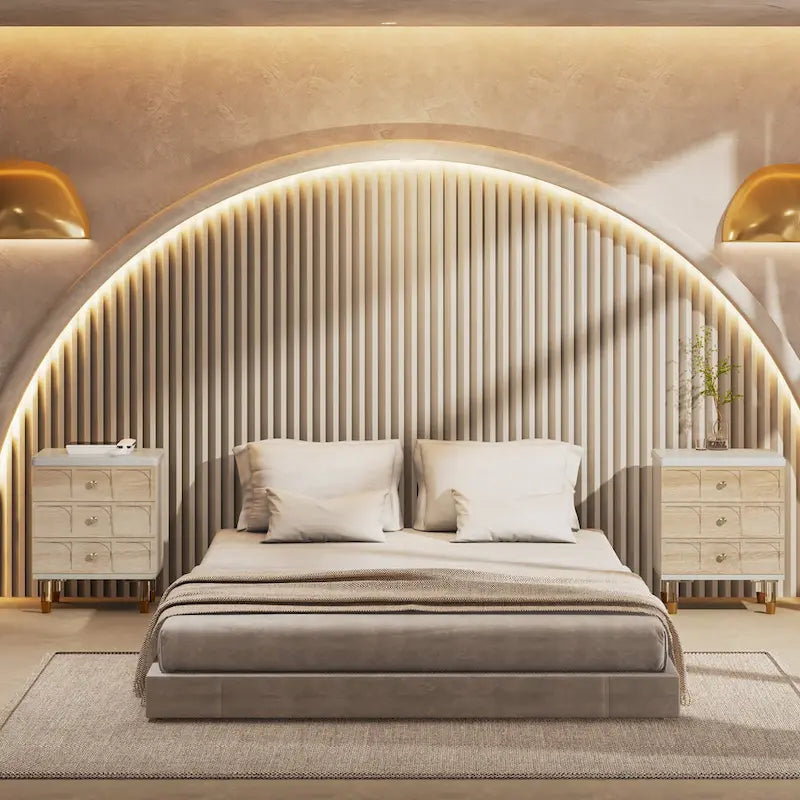 3-Drawer Nightstand with Gold Acrylic Legs - White and Gold