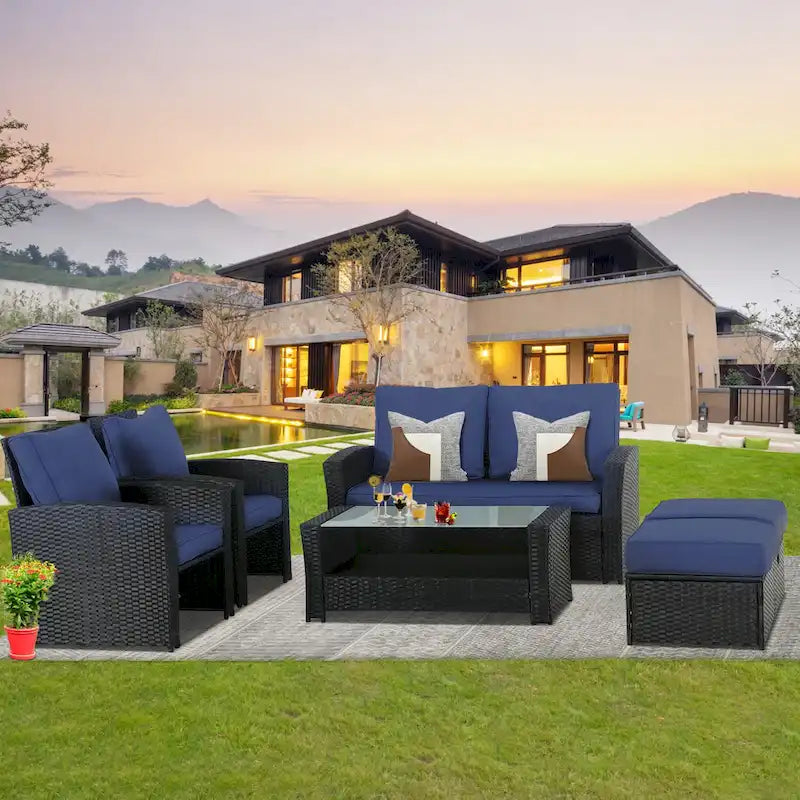 6-Piece Wicker Patio Conversation Set Seating Loveseat Sofa Chair--Clearance