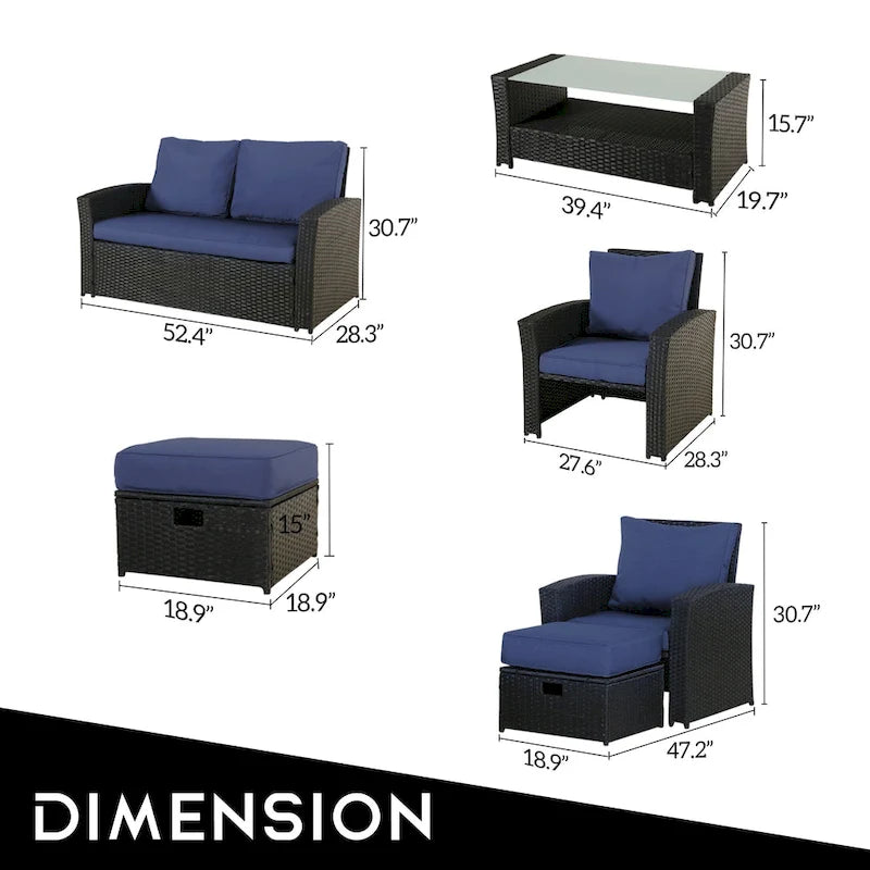 6-Piece Wicker Patio Conversation Set Seating Loveseat Sofa Chair--Clearance