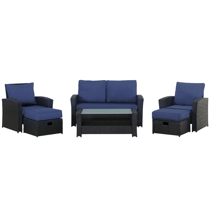 6-Piece Wicker Patio Conversation Set Seating Loveseat Sofa Chair--Clearance