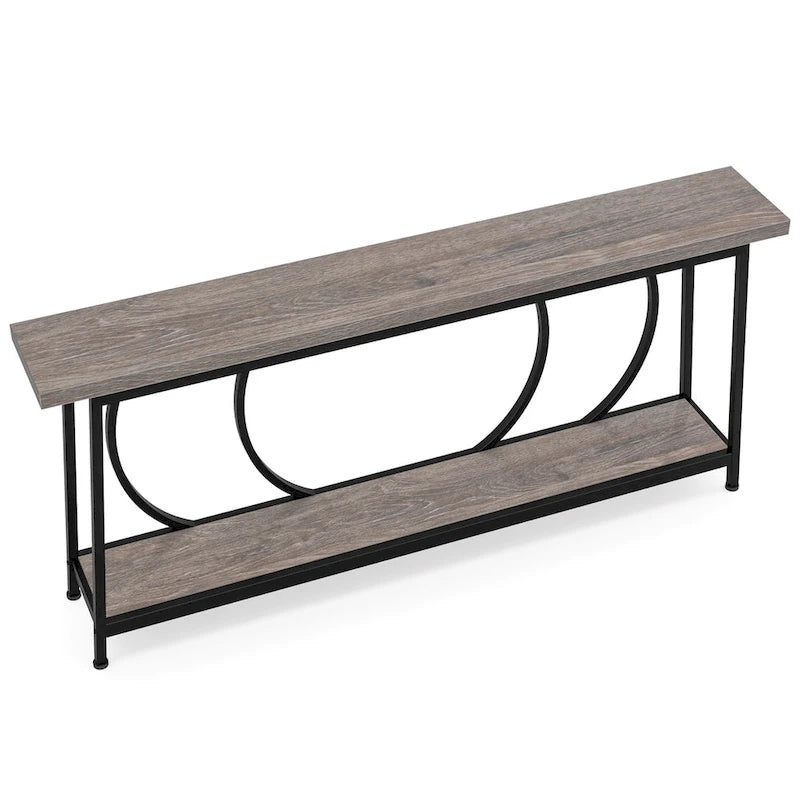 70.9" Extra Long Narrow Console Table with Metal Frame - Grey/Black and Brown/Black