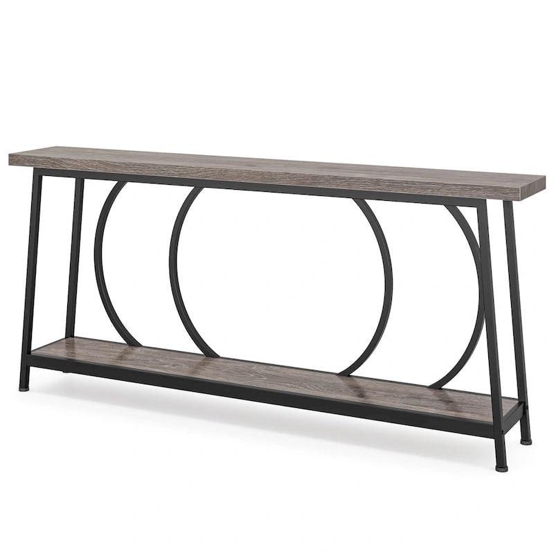70.9" Extra Long Narrow Console Table with Metal Frame - Grey/Black and Brown/Black