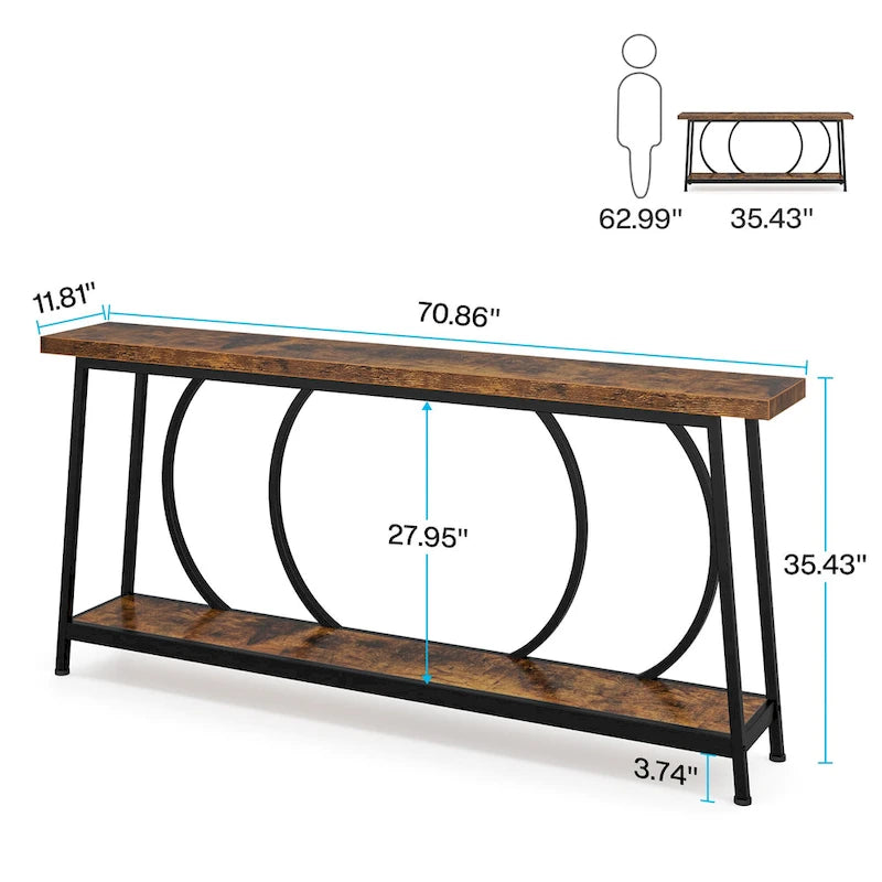 70.9" Extra Long Narrow Console Table with Metal Frame - Grey/Black and Brown/Black