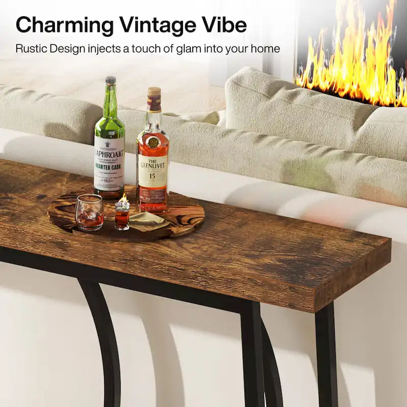 70.9" Extra Long Narrow Console Table with Metal Frame - Grey/Black and Brown/Black