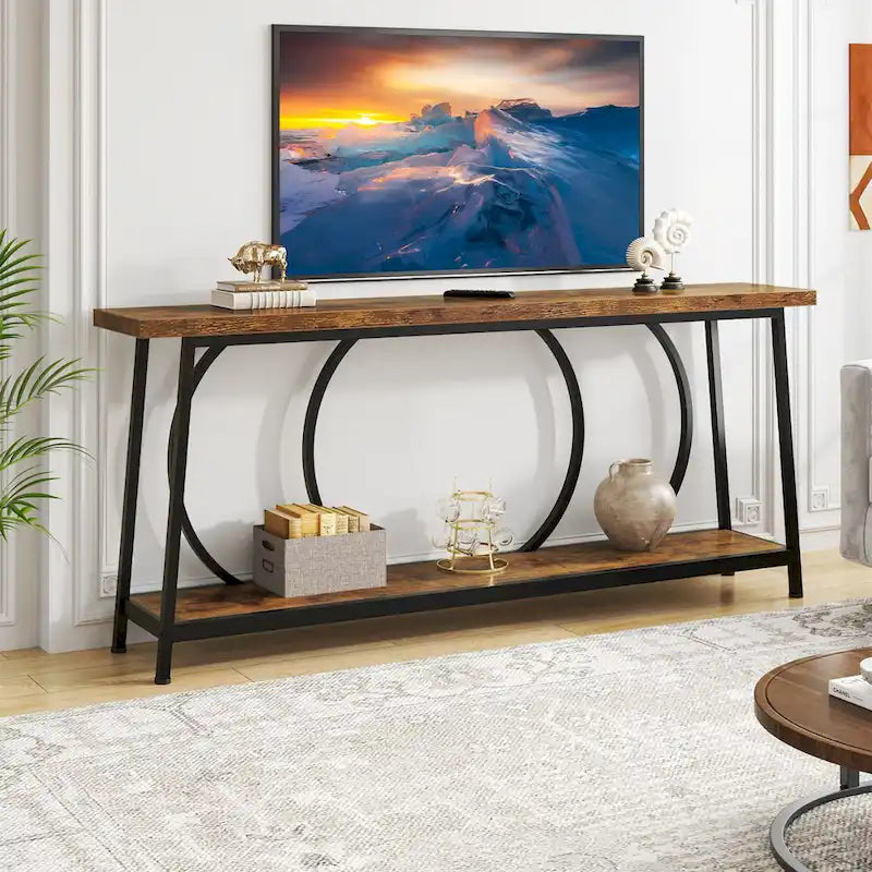 70.9" Extra Long Narrow Console Table with Metal Frame - Grey/Black and Brown/Black