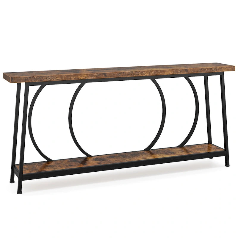 70.9" Extra Long Narrow Console Table with Metal Frame - Grey/Black and Brown/Black