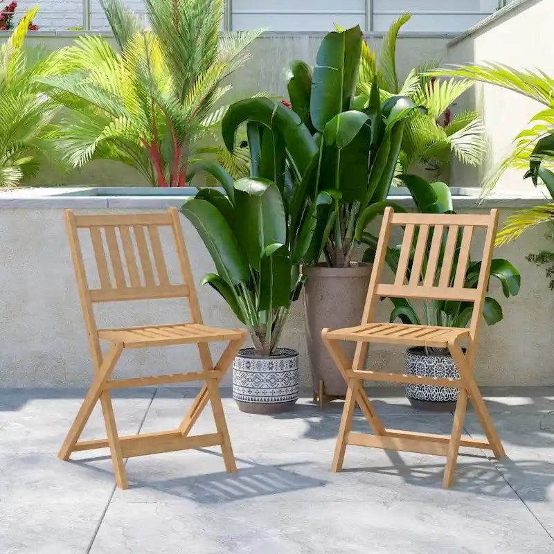 Indoor/Outdoor Solid Acacia Wood Folding Bistro Chairs - Set of 2 - 19.5 D x 17.25 W x 33 H