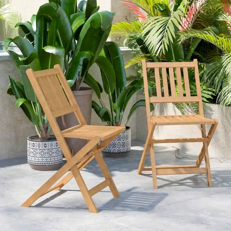 Indoor/Outdoor Solid Acacia Wood Folding Bistro Chairs - Set of 2 - 19.5 D x 17.25 W x 33 H