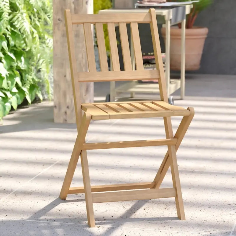 Indoor/Outdoor Solid Acacia Wood Folding Bistro Chairs - Set of 2 - 19.5 D x 17.25 W x 33 H