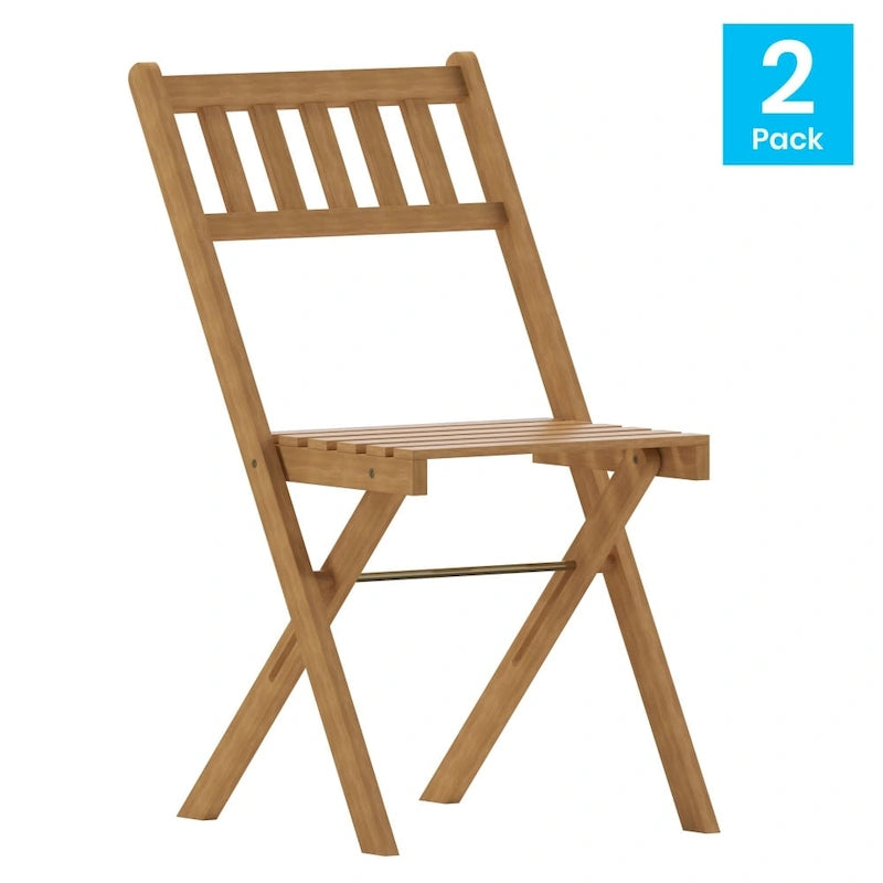 Indoor/Outdoor Solid Acacia Wood Folding Bistro Chairs - Set of 2 - 19.5 D x 17.25 W x 33 H