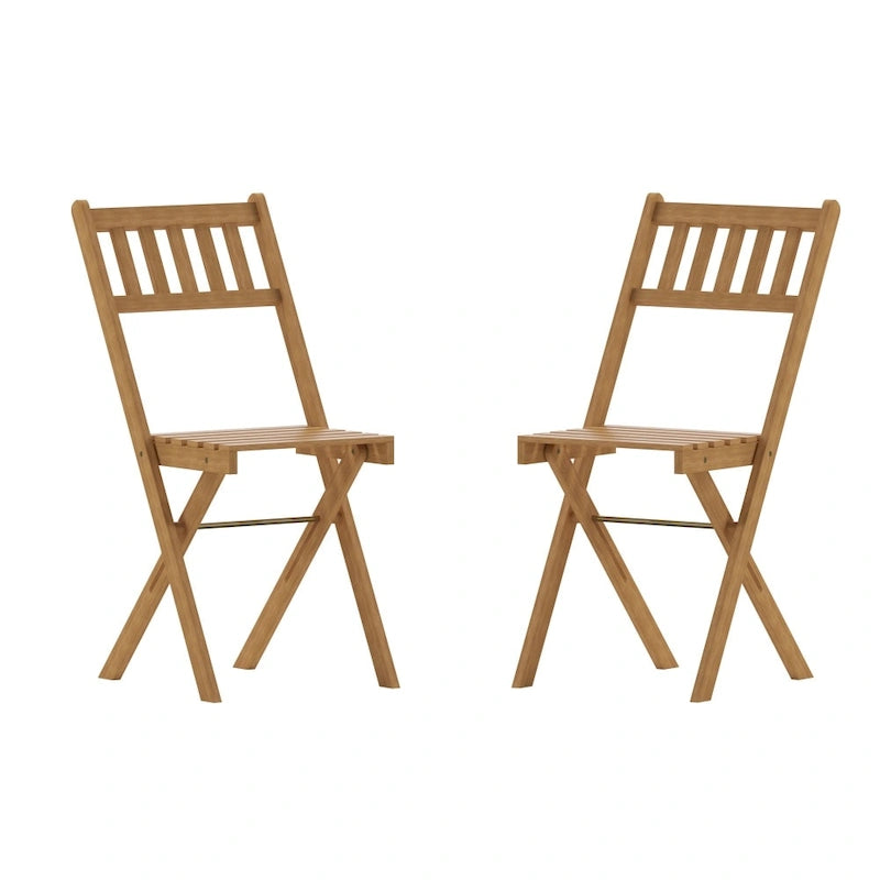 Indoor/Outdoor Solid Acacia Wood Folding Bistro Chairs - Set of 2 - 19.5 D x 17.25 W x 33 H