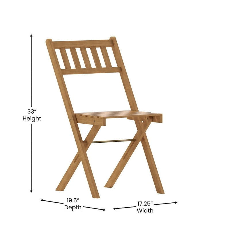 Indoor/Outdoor Solid Acacia Wood Folding Bistro Chairs - Set of 2 - 19.5 D x 17.25 W x 33 H