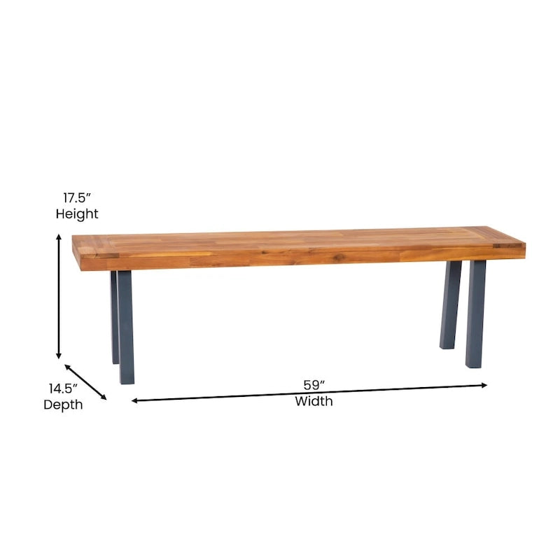 Indoor/Outdoor Solid Acacia Wood Slat Top Bench with Wood Legs