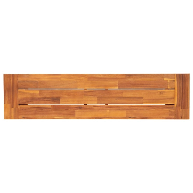 Indoor/Outdoor Solid Acacia Wood Slat Top Bench with Wood Legs