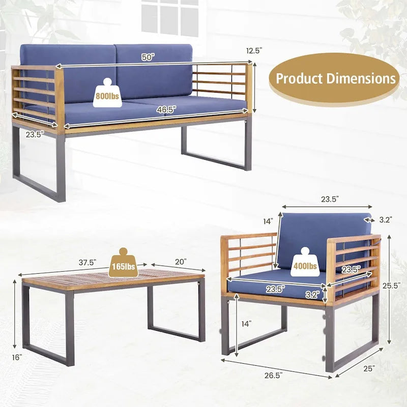 Costway 4pcs Patio Acacia Wood Chair Table Loveseat Cushioned - See Details